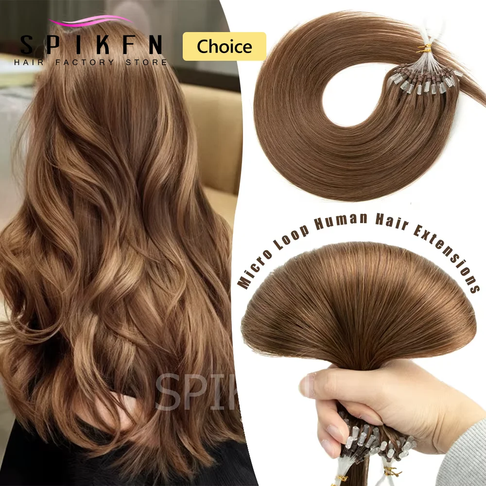 

SPIKFN 12-20inches Micro Loop Ring Human Hair Extensions Black Brown Blonde Micro Link Hair 50pcs/pack 30g for Women