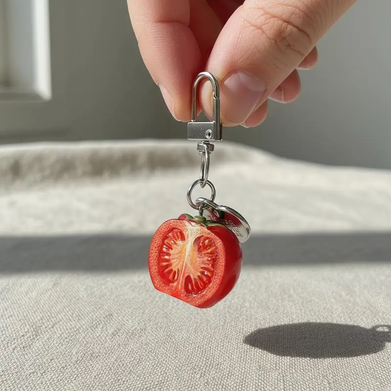 1/3 Stück 3D Halbgeschnittener Tomaten-Schlüsselanhänger aus Kunststoff, Niedlicher Anhänger für Handyhülle/Tasche, Ideales Geburtstagsgeschenk für Frauen und Mädchen – Detail 4