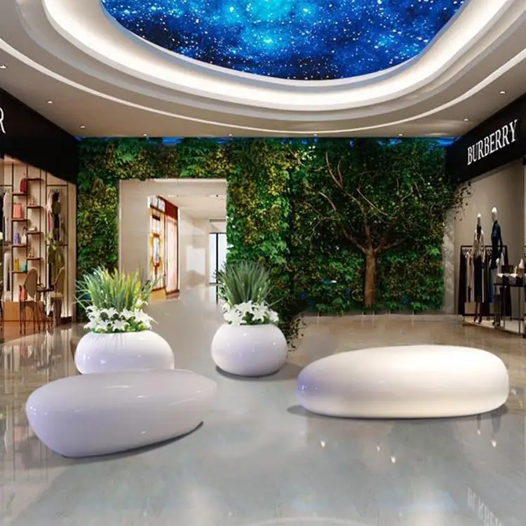 a*-Modern Cartoon Folk Art Large Fiberglass Chair Waterproof Hand-painted Design Glossy Blue Cobblestone Urban Indoor/Outdoor.