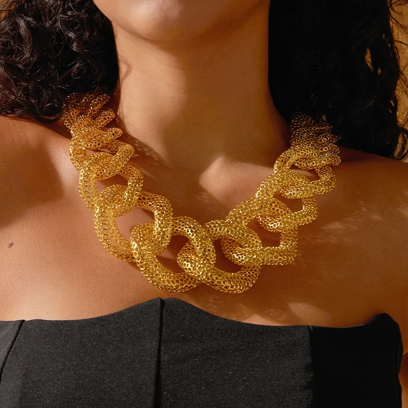 IVOG Multi ring Hollow Chain Design Necklace For Women Gold Color Necklaces Brass Collar Fashion Jewelry