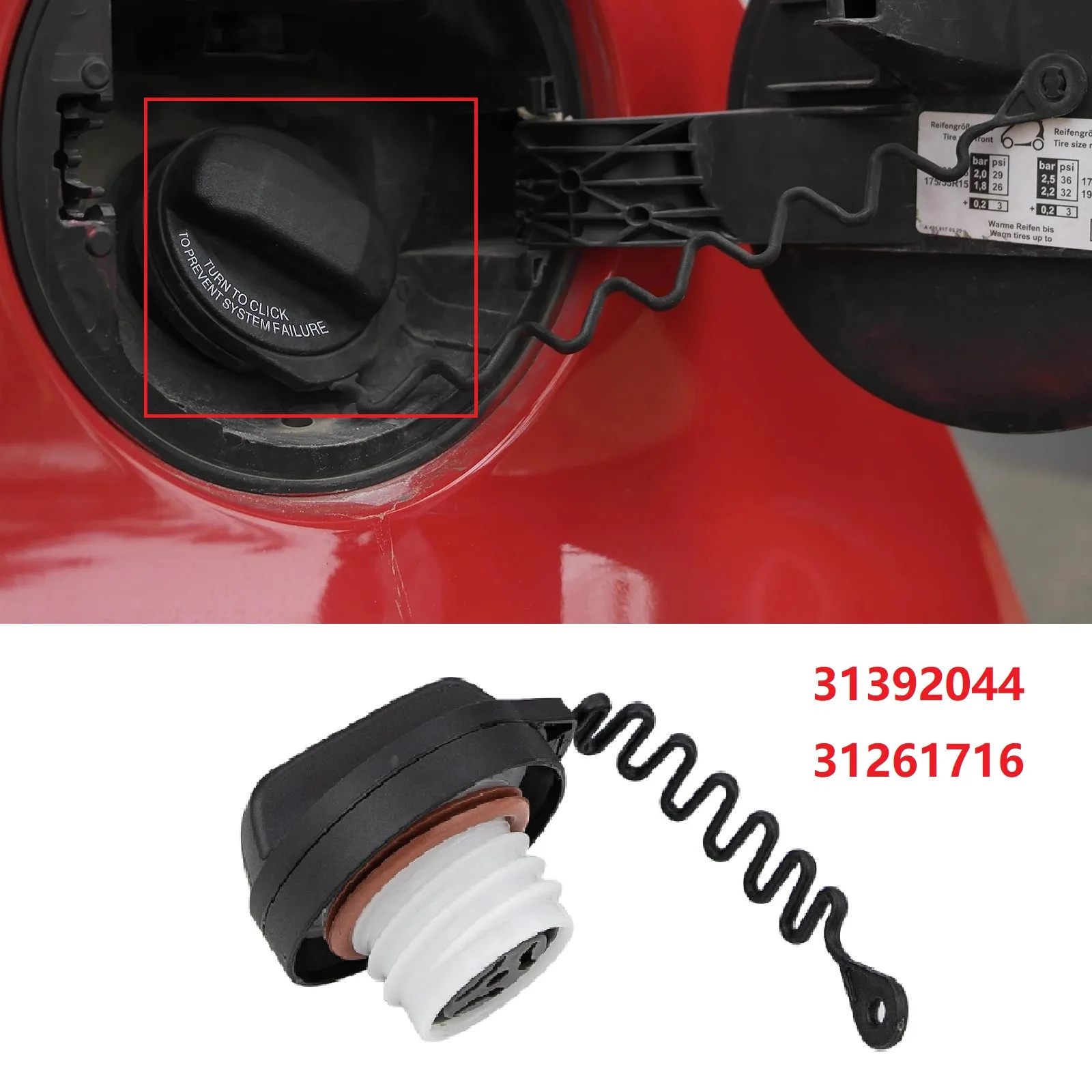 

31392044 For 2004-2012 Volvo S60 S40 S80 V60 V70 XC90 XC60 XC70 Gas Tank Fuel Filler Cap W/Tether Strap 31261716 Car Accessories