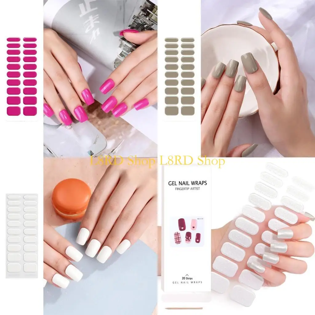 

L8RD 20 наклеек полуотвержденный гель-лак для ногтей, полоски для гелевых ногтей, полные обертывания, полоски, гелевые наклейки