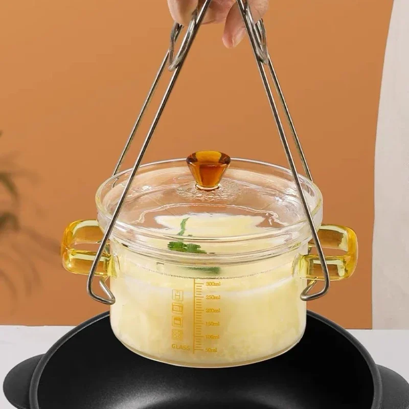 Glass Small Stew Pot Heat-resistant Soup Pot with Lid Dual Handle Soup Pots Cookware Glass Steamed Egg Bowl Kitchen Cooking Tool