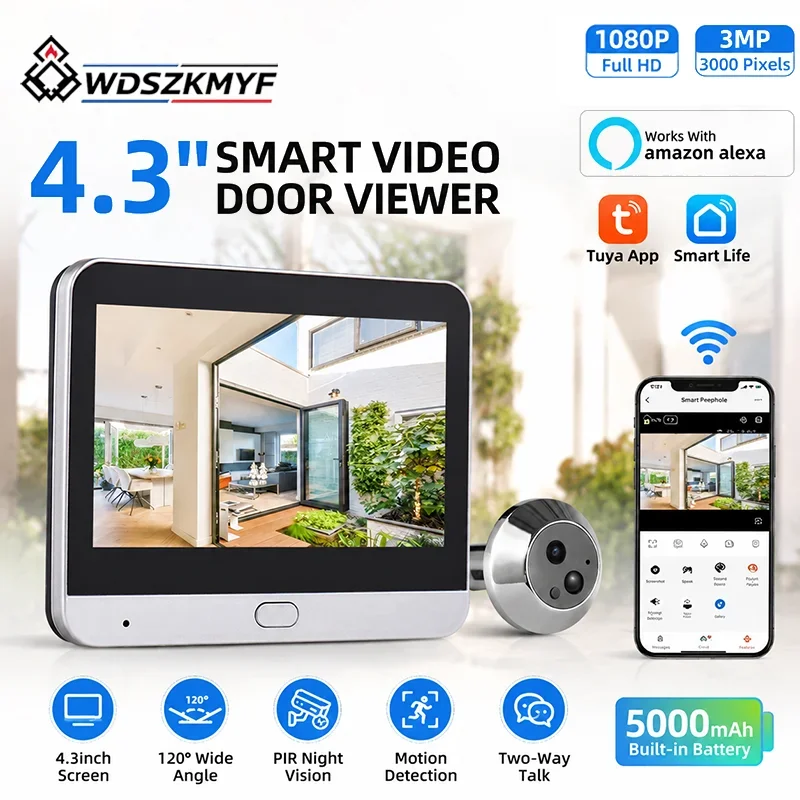 Tuya Smart Peephole Camera 3MP WiFi Digital Door Viewer 4.3