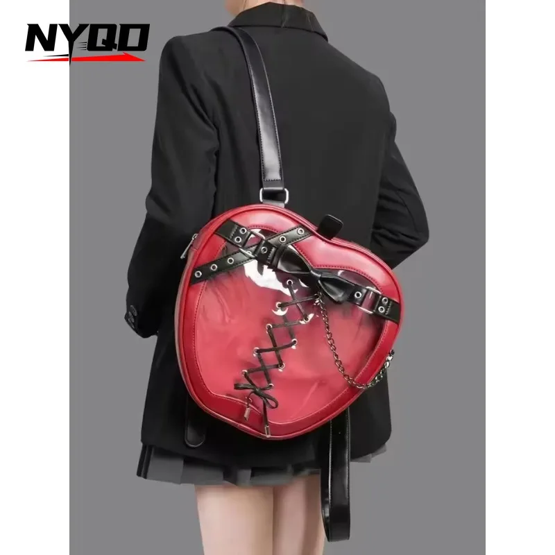 Design Apple Women Backpack  Gothic Jk Girls Ita Bag Fashion High Street Female Backpack Red Punk PU Casual Aesthetic Y2K Bags