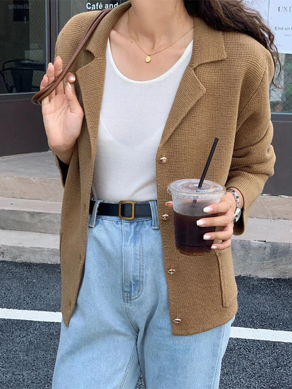 

Korean Sle Suit Jaet Sle Knitted Sweater Outerwear for Women Ele Chic Autumn New Arrival Faionable Top