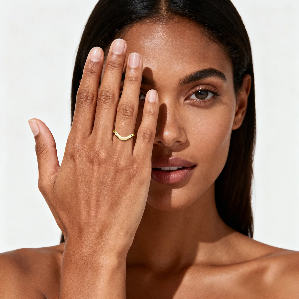 Simple 14K Gold Filled Stackable Wavy Ring Daily Wear Curved band High Quality Hypoallergenic Jewelry Gift for Boy Girls Lovers'