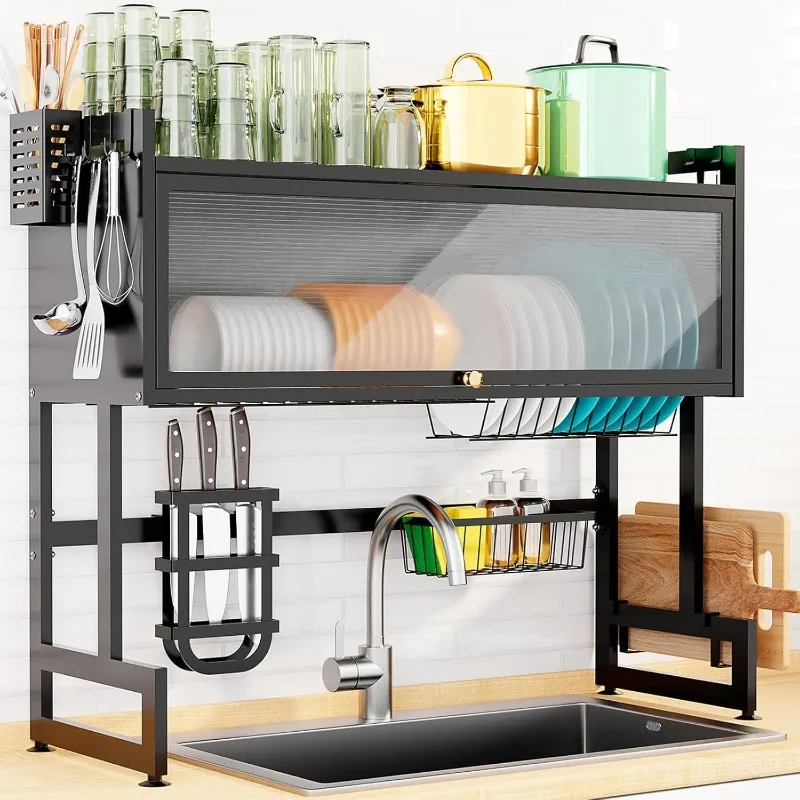 

Over The Sink Dish Drying Rack, 3 Tier Over The Sink Dish Drainer Drying Rack with Cover for for Dishes, Glasses, Bowls