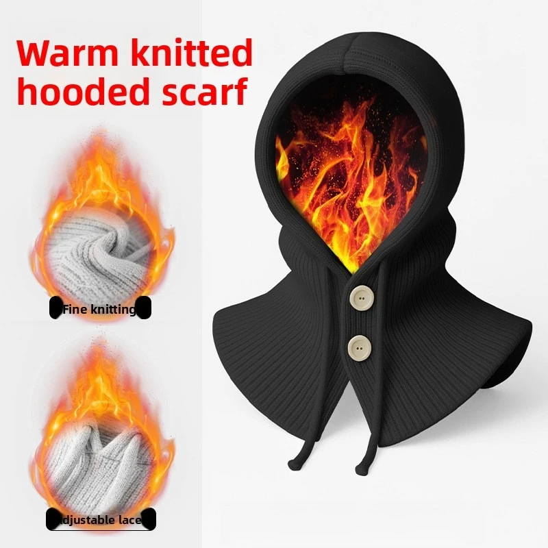 قبعة صوف دافئة قبعة رافا فضفاضة محيط الرأس الكبير محبوك قبعة هوديي وشاح متكامل ثنائي الغرض 2025 موضة الاتجاه