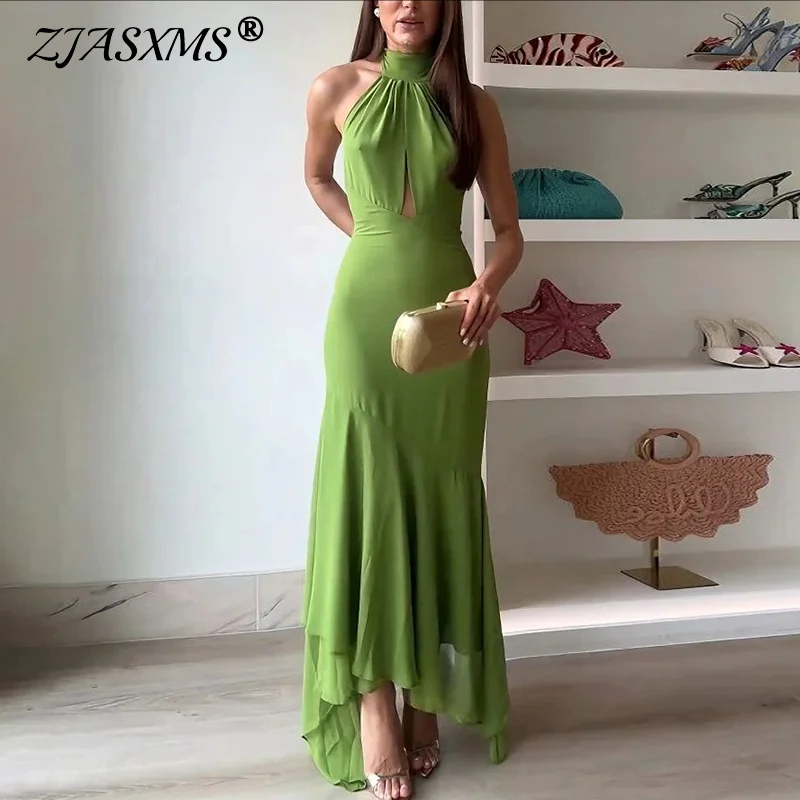 

Шикарное женское однотонное платье макси нестандартной формы с рюшами, весеннее вечернее платье с открытой спиной и завязками, летние длинные платья с открытыми плечами, Vestidos