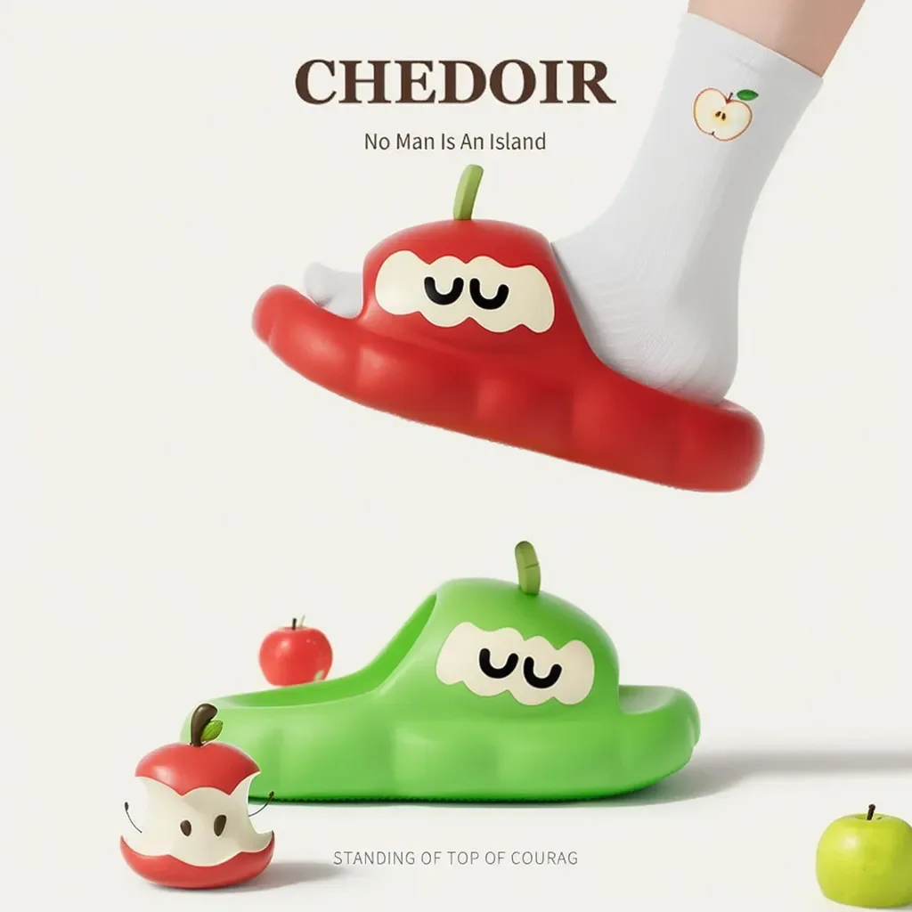 Cartoon Apple Thick Bottom Indoor Slippers Kids Summer 2026 Soft Cloud EVA Home Slippers Woman's Cute Candy Color House Slippers