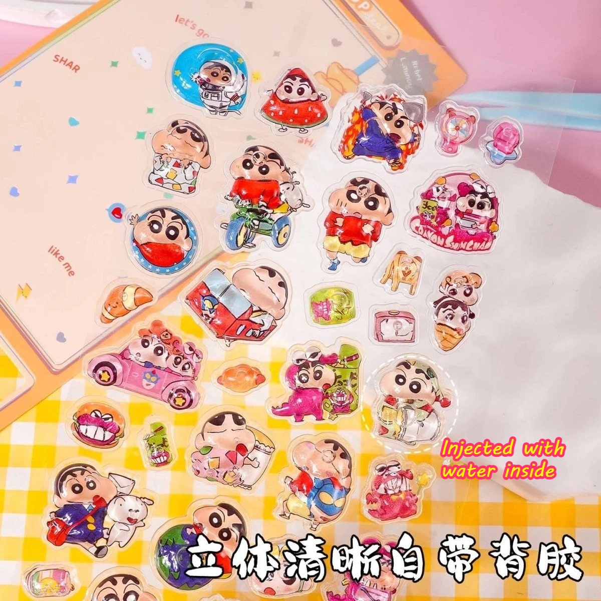 Kawaii تلوين شين تشان الكرتون 3D PET الإغاثة المياه ملصق لطيف DIY قضية الهاتف المحمول لاصقة تزيين