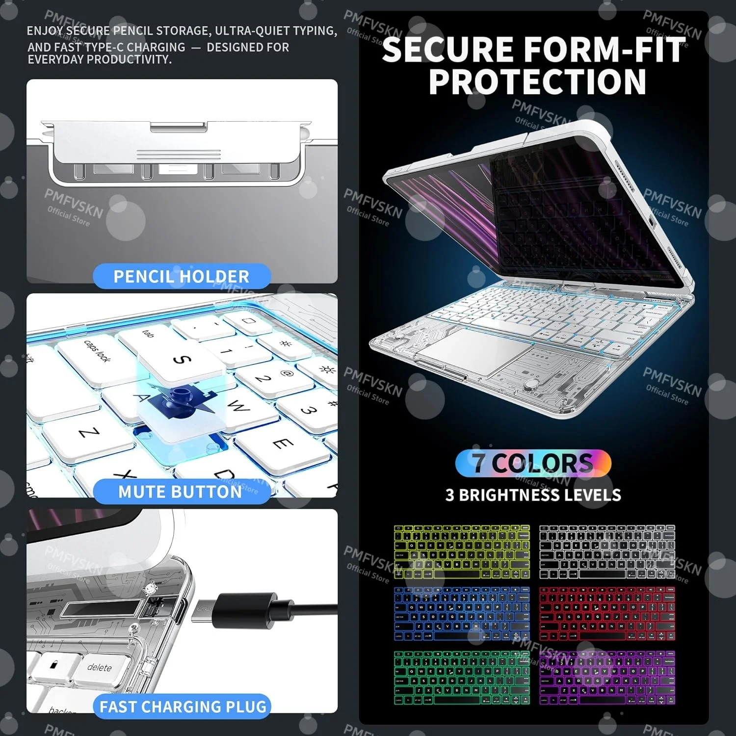 360° Rotatable Transparent Keyboard Case For iPad Air 11 13 M4 M3 M2 Case For iPad A16 11th 2025 Pro 11 12.9 2018-2022 Pro 13 M5