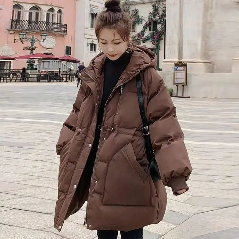 Casual Hooded Women\'s Cotton-padded Coat 2024 Winter New Thick Warm Parka Korean Medium To Long The Waist Outerwear Female