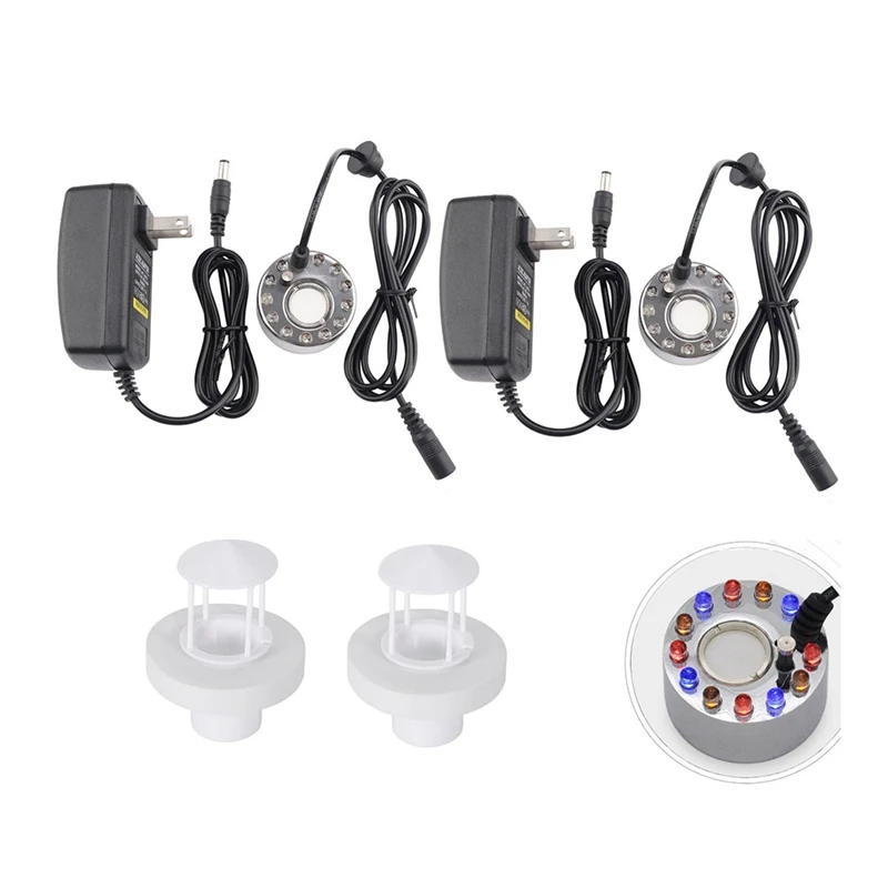 

1 Sets Mist Maker Fogger 12 LED Lights Stainless Steel Mister With Adjustable Fog Controller Splash Guard US Plug