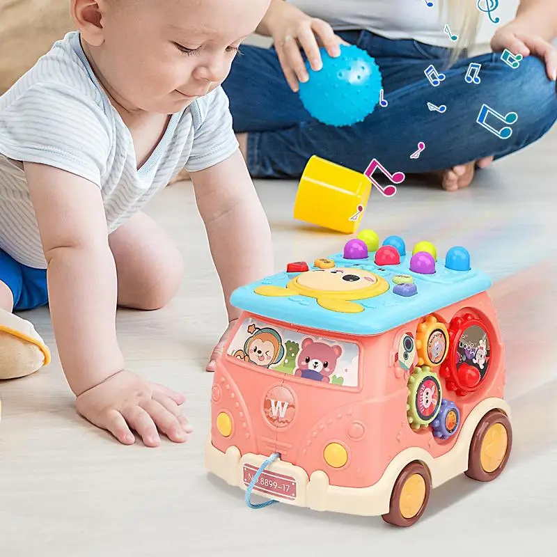 Coche educativo para niños pequeños, juguete educativo para edades tempranas, autobús de juguete, autobús de dibujos animados, juguetes educativos con luz y música para niños y niñas