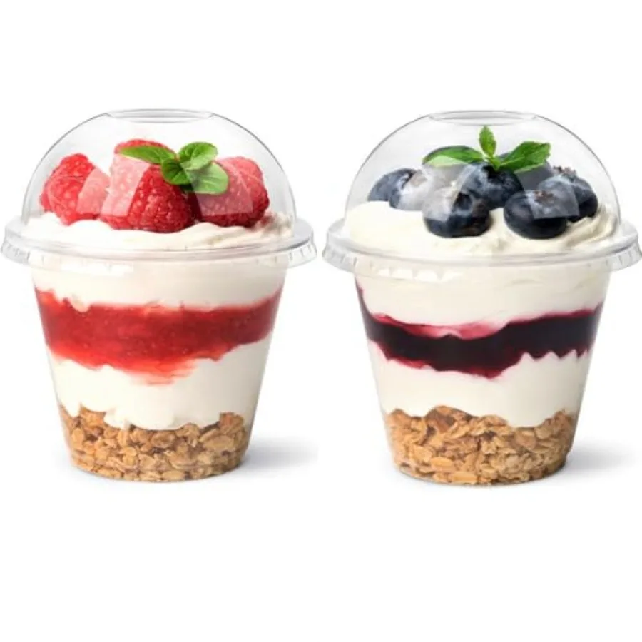 Sets, 9 oz Clear Plastic Dessert Cups with Dome Lids No Hole, Disposable Fruit Cups with Lid for Yogurt, Parfait, Pudding, Cake