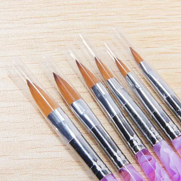 6x 6 Different Size Violet Gel Nail Art Brush NO.2,4,6,8,10,12 Pen Set