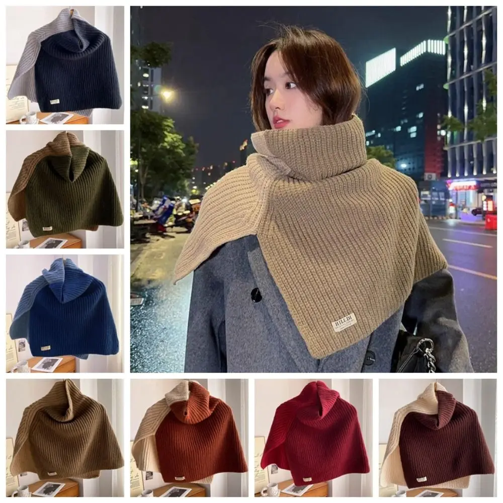 

Elegant Contrast Color High Collar Shawl Irregular Warm Shawl Wraps Wraps Wool Scarf Knitted Shawl Winter