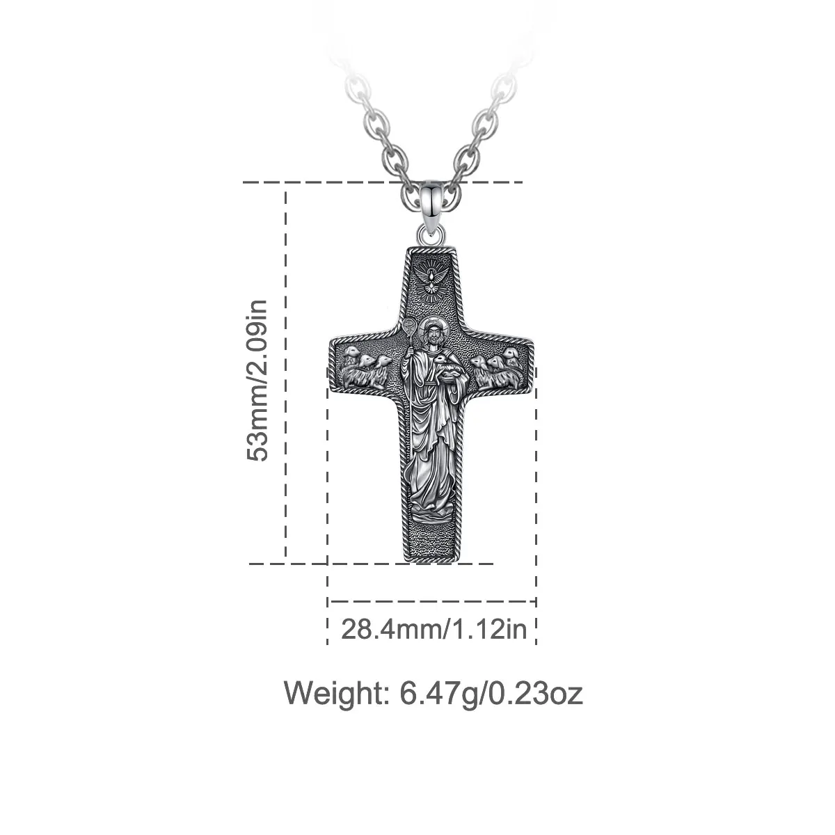 Eudora 925 Sterling Silver Good Shepherd Cross Necklace Christian Jesus Pendant Religious Jewelry Vintage Gift for Men Women