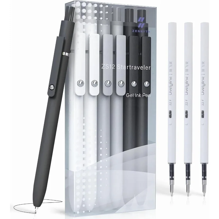 أقلام حبر جل جمالية 0.5 مم نقطة دقيقة للكتابة السلسة 6 أقلام + 3 عبوات بدون مسحة ونزف سريعة الجفاف وقابلة للسحب مثالية