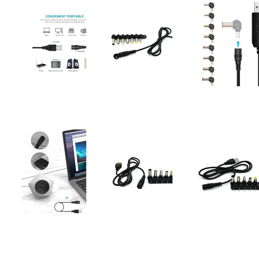 USB 5V to DC5521 Power Adapter with 8 Replaceable Connectors Converters