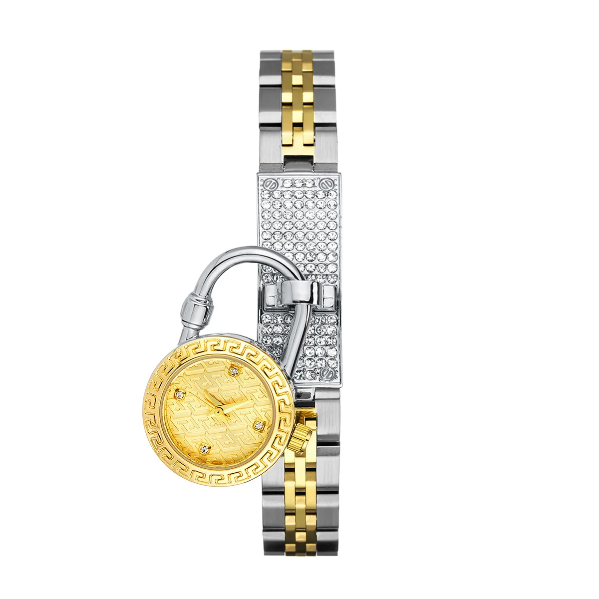 Fashion Niche Lock Shape Diamond Quartz Watch for Women with Pendant Chain Strap and Butterfly Clasp