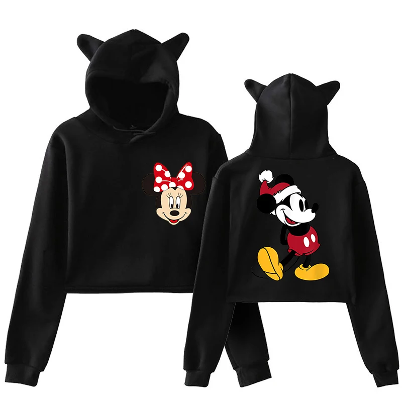 90s Cat Hoodies Minnie Disney Hoodie Crop Top Mickey Mouse Women Sweatshirt Kids Boys Girls Harajuku Streetwear Clothes Cropped