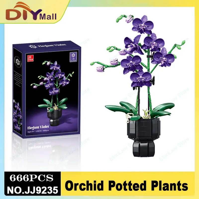 

666PCS Eternal Flower Building Blocks Set - Purple Charm DIY Planter Model Creative Botanical Decor STEM Summer Gift for Girls