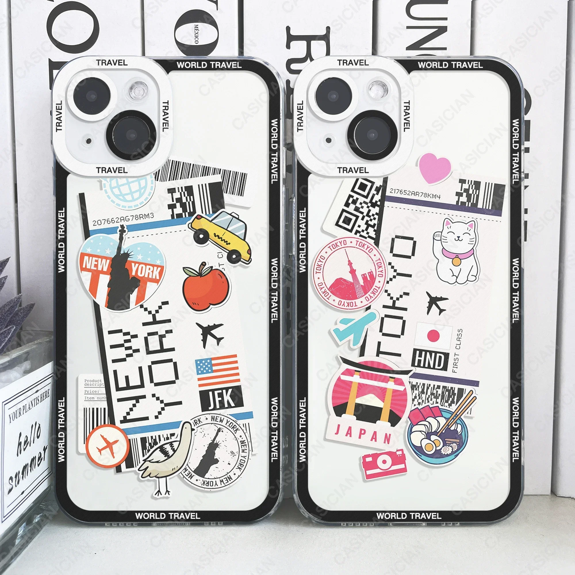 세계 도시 여행 도쿄 런던 뉴욕 실리콘 전화 케이스 iPhone 16 15 14 13 12 11 Pro Max 미니 플러스 소프트 커버