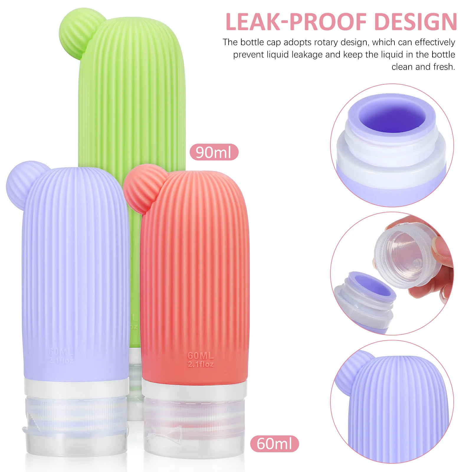 3Pcs Silicone Travel Bottles Set 90Ml 60Ml Refillable Squeeze Dispenser Shampoo Conditioner Body Wash Lotion Containers