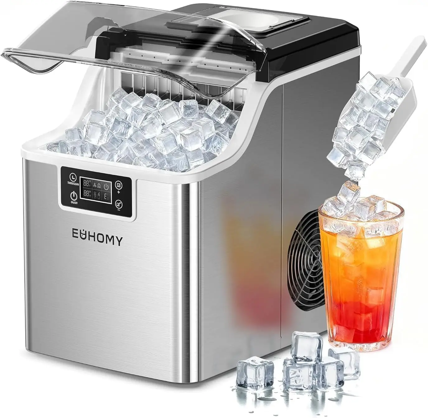 

45Lbs/Day Ice Maker, 2 Ways to Add Water, Auto-Cleaning, Compact for Home/Kitchen/Office/Bar