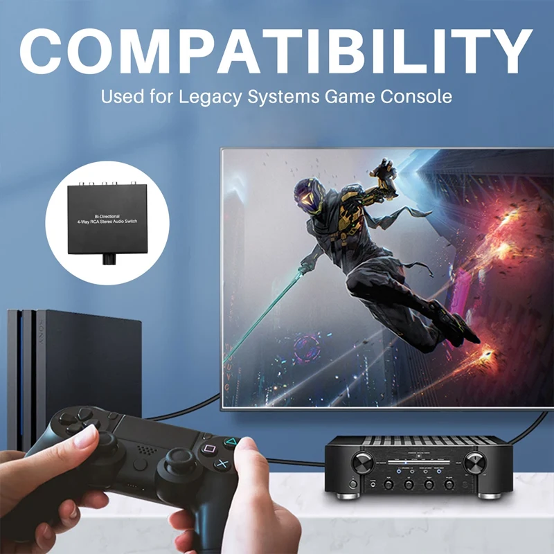 Sakelar Audio Stereo RCA 1 In 4 Cara Dua Arah atau 4 In 1 Out L/R Jack Saluran Suara RCA Audio Switcher Selector