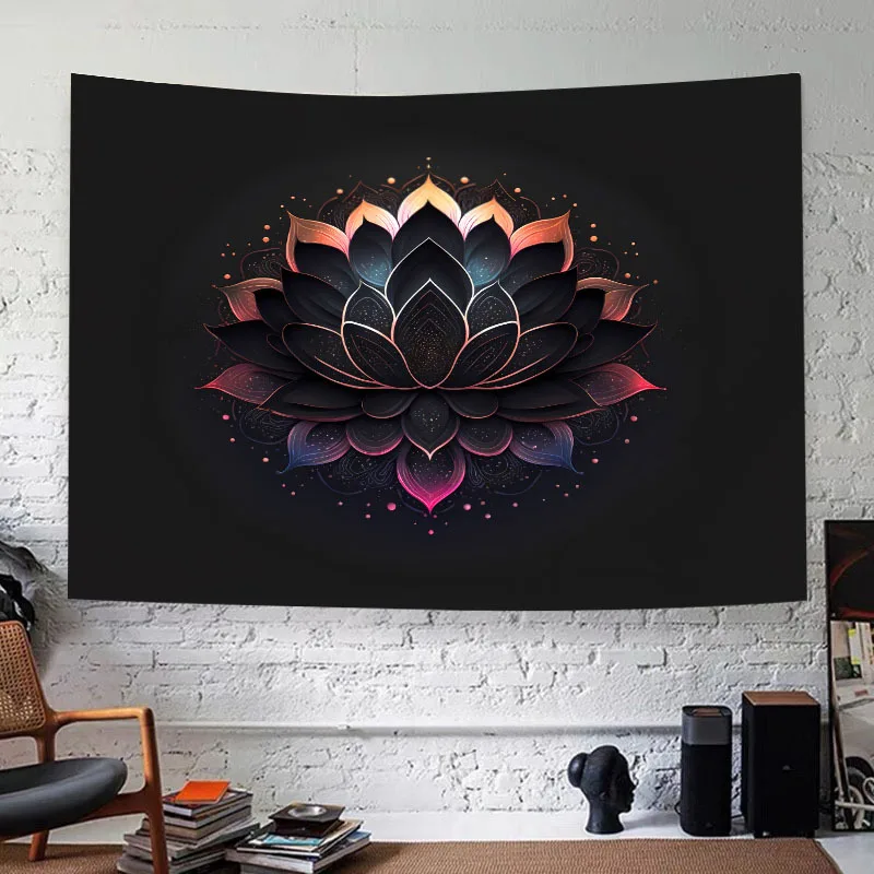 Colorful Black Lotus Tapestry, Ceremonial Decoration for Bedroom ,Wall Blanket Home Party Indoor and Outdoor Gifts To Friends
