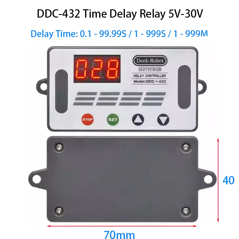 

DDC-432 Time Delay Relay 5V-30V Dual MOS High Level Trigger LED Digital Display Cycle Time Delay Switch Circuit DC12V 24V 0-999