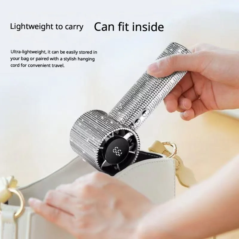 Bling Rhinestone 199-Speed Handheld Turbo Mini Fan USB Rechargeable Bling Diamond Pocket Fan for Outdoor Travel