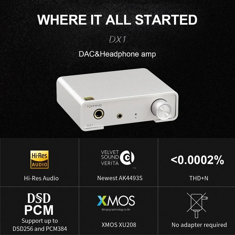 TOPPING DX1 Hi Res Audio DAC مضخم ضوت سماعات الأذن AK4493S DAC رقائق 6.35 مللي متر 3.5 مللي متر سماعة أمبير USB DSD256 PCM384 XMOS XU208