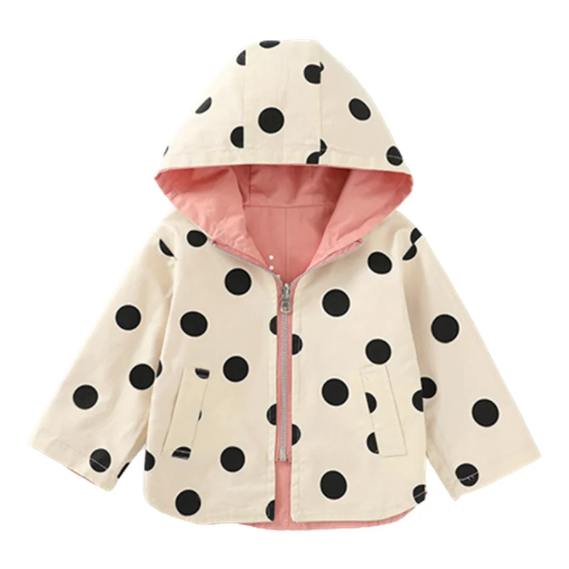 Polka Dot Printing Zipper Hooded Jacket 0-5Y Spring Kids Autumn Children\'s Double-Sided Windbreaker Jacket for Boys Girls Baby