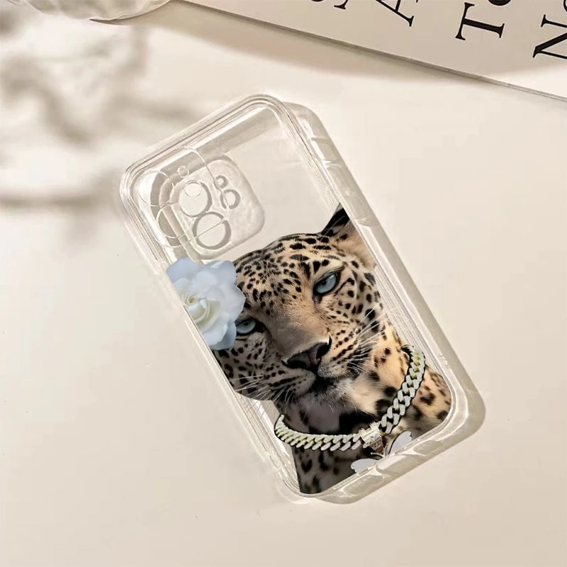 Pola Macan Tutul & Bunga Merah Muda Hewan untuk Sampul Samsung Galaxy S25 S24 Ultra S23 FE S22 Plus S21 A56 A36 A26 A25 A24 A54 A53 A55