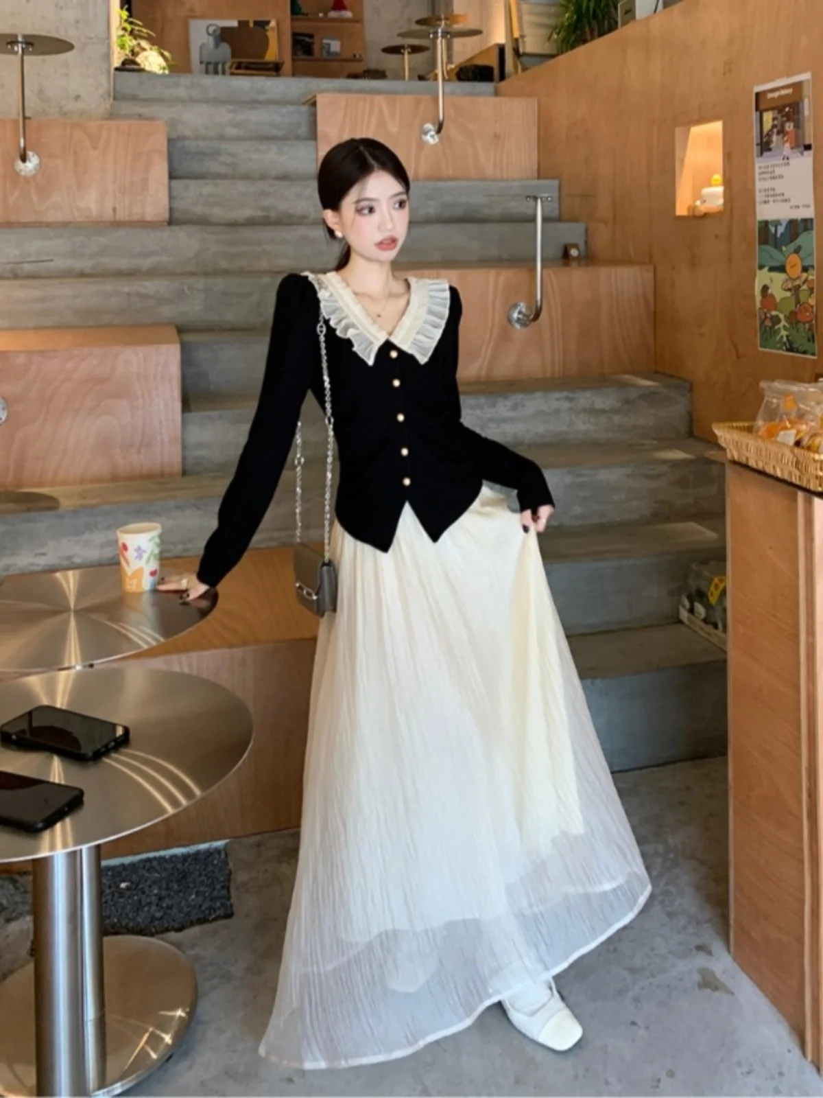 

Inspired Women's Autumn Winter Long Sve V-Ne Knitwear Top A-Line Skirt Two-Piece Set Faionable Ensemble