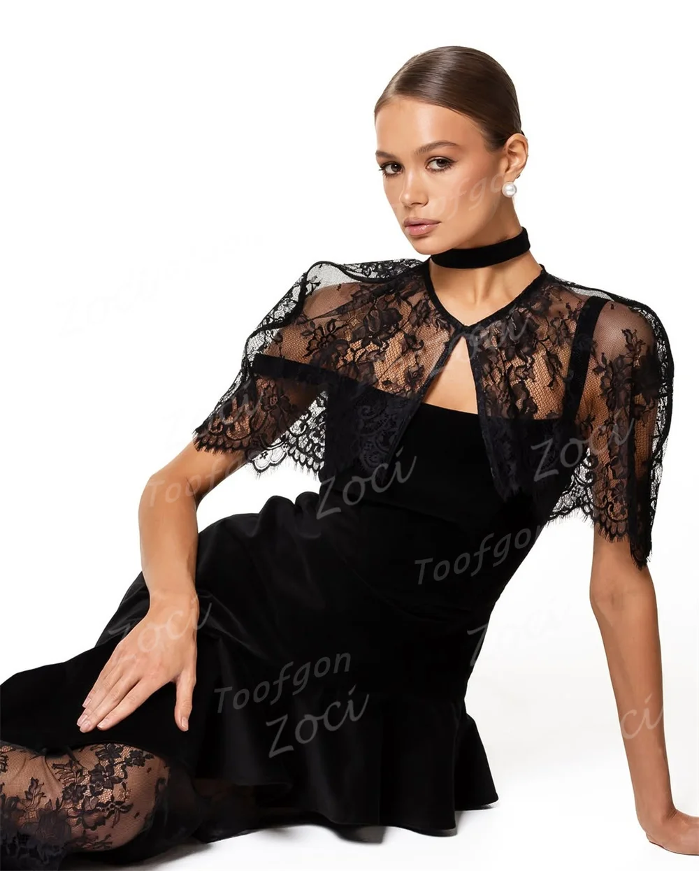 Toofgon 女性プロムドレススパゲッティストラップベルベットフリルレースマキシプロムドレスカスタマイズされた女性パーティードレス