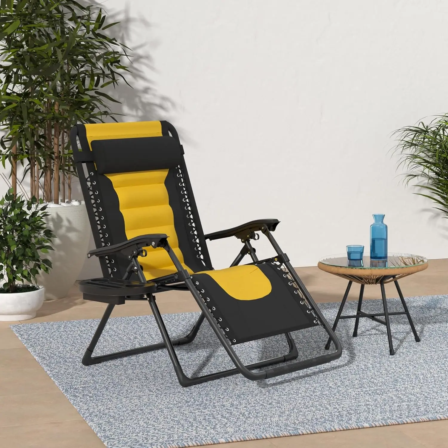 Oversized Padded Zero Gravity Chair, Folding Outdoor Patio Recliner, XL Anti Gravity Lounger for Backyard