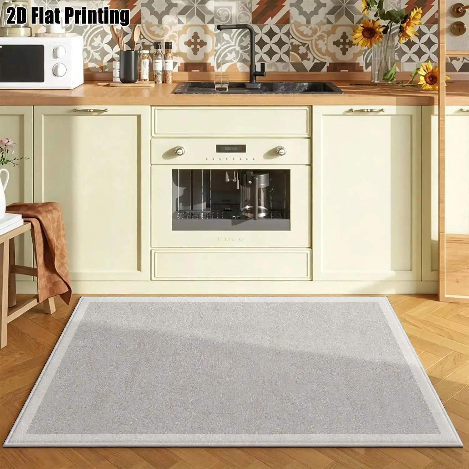 1Pc 2D Printed Carpet: Light Gray Plain Nordic/Instagram Style, Modern Simple Geometric Striped European Carpet, Machine Washable, Multi-Size Home Decor for Entrance, Dining, Foyer, Living Room & Bedroom Floor Mat