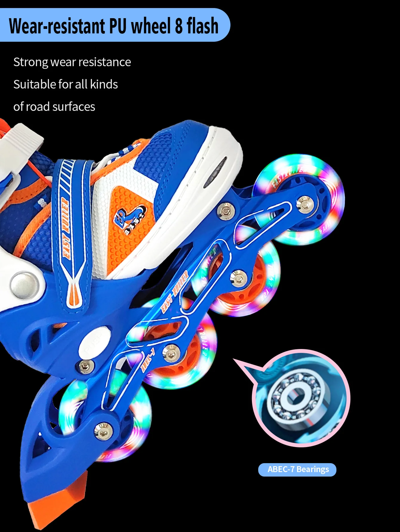 EASY ROLLER Sports Wind 1 set of men's and women's colorful flash inline skates adjustable size soft surface breathable sports r