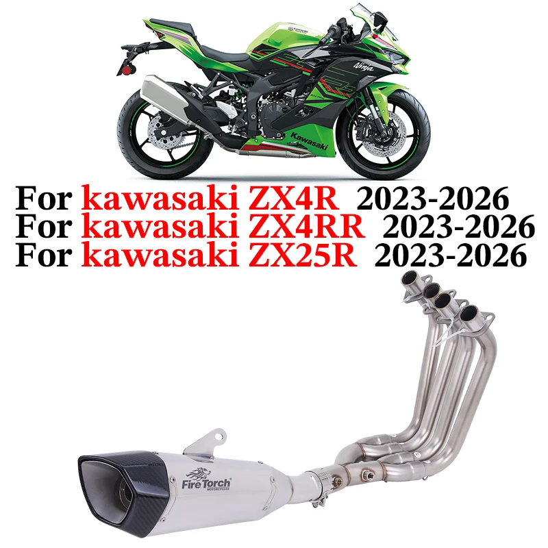 

Motorcycle Exhaust Full System Escape Front Link Pipe Carbon Fiber Muffler Slip On For Kawasaki ZX4R ZX4RR ZX 4R 25R 2023-2026