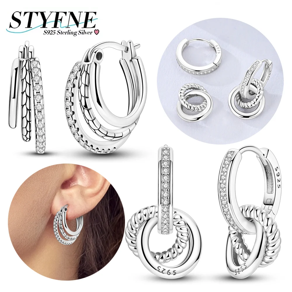 

Серьги из серебра 925 пробы с цирконием, геометрические линии, серьги, вечерние украшения, подарки на день рождения, трехслойные серьги-кольца со змеиной костью для женщин