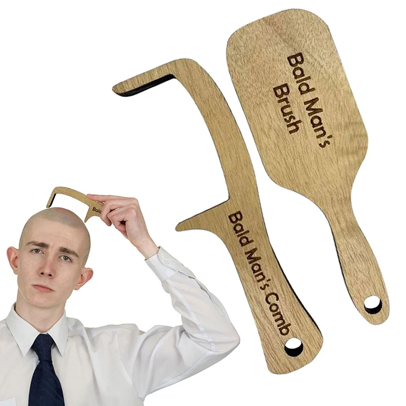 2PCS Gag Haarausfall Witz Geschenk Für Glatze Mann Lustige Holz Haarlose Kämmen Pinsel Und Zahnlosen Kamm Für Männer haarausfall Weihnachten Geschenk