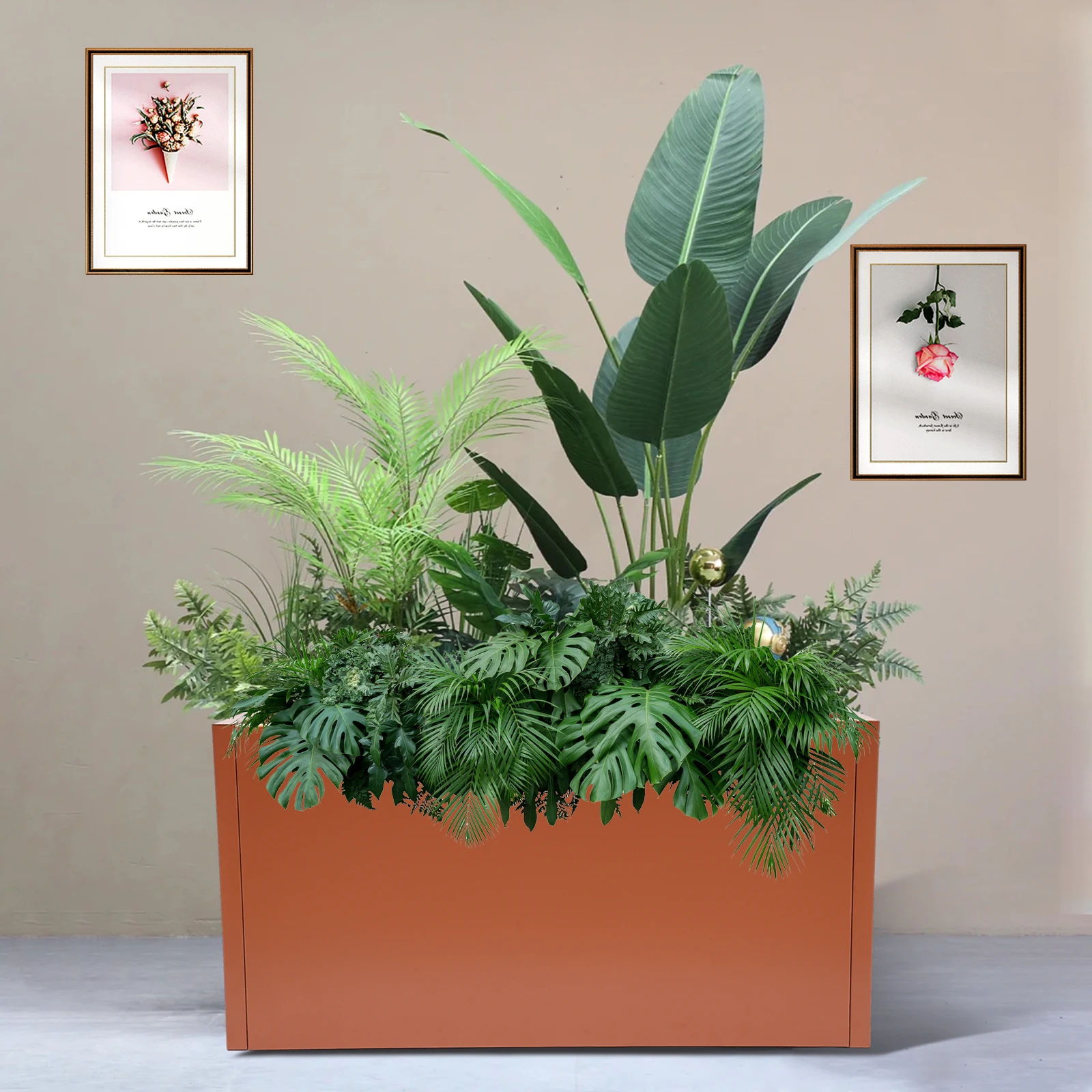 

31.5*16*16inch Steel Planter Box Garden Outdoor Planter Rectangular Case with 1 Pair Gloves
