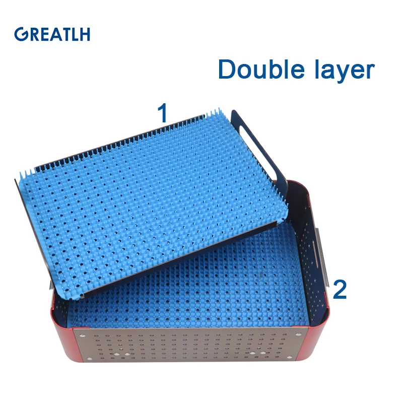 Sterilization Tray Case with Silicone Pad Aluminium Alloy Disinfection Box Double Layer Case