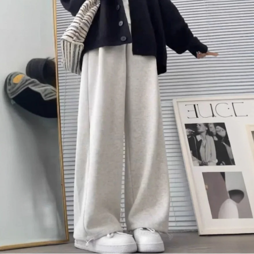 White Grey Women's Sport Pants High Waist Loose Fit Straight Leg American Style Casual Trousers Autumn Spring New Arrival